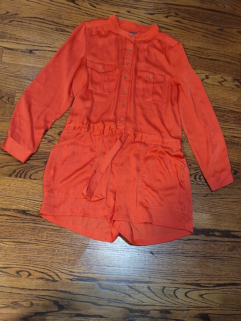 Vince Camuto Vintage Coral-Orange Long Sleeve Utility Romper